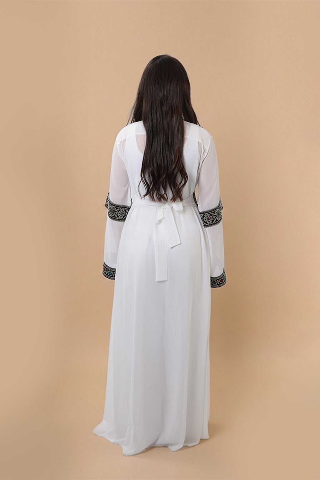 Ishtar — Damascus Rose Tatreez Abaya | White