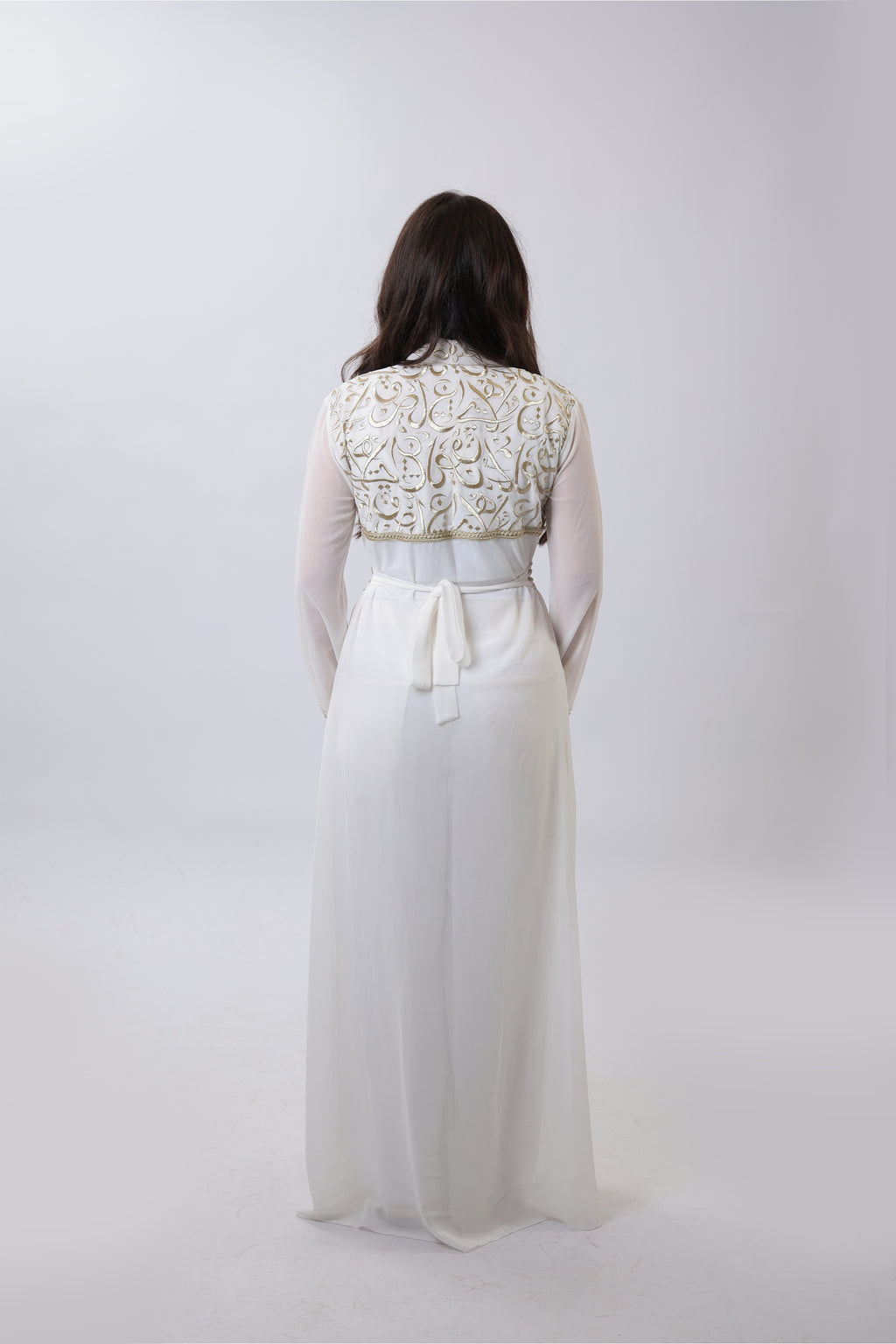 Wallada — Arabic Calligraphy Tatreez Abaya | White