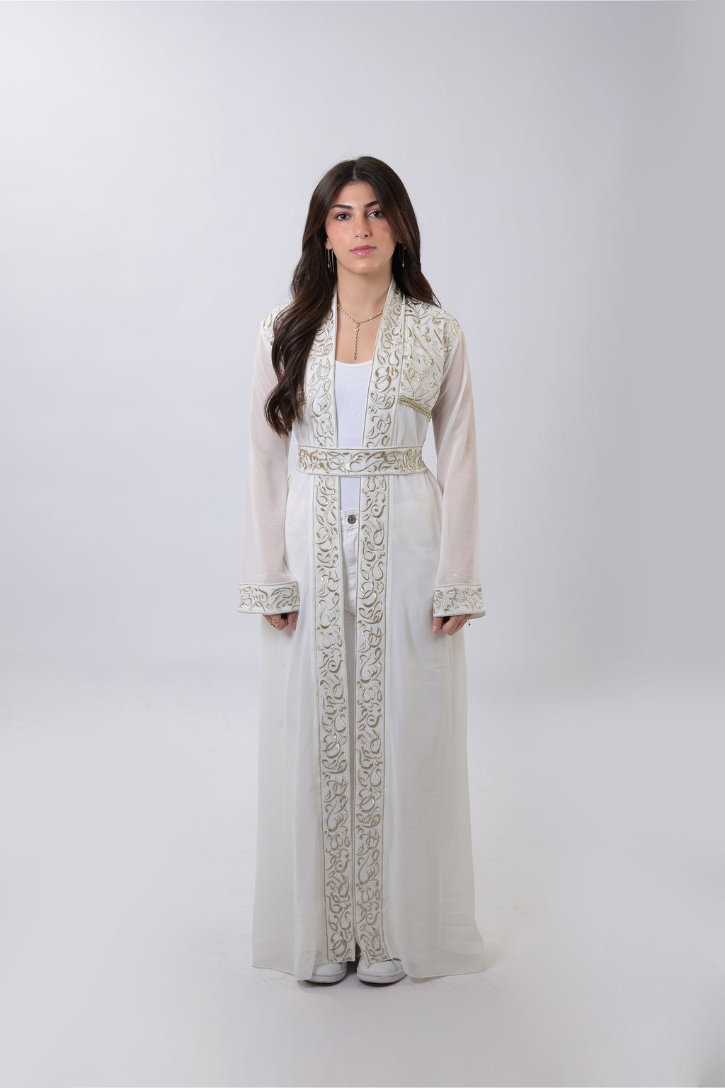 Wallada — Arabic Calligraphy Tatreez Abaya | White