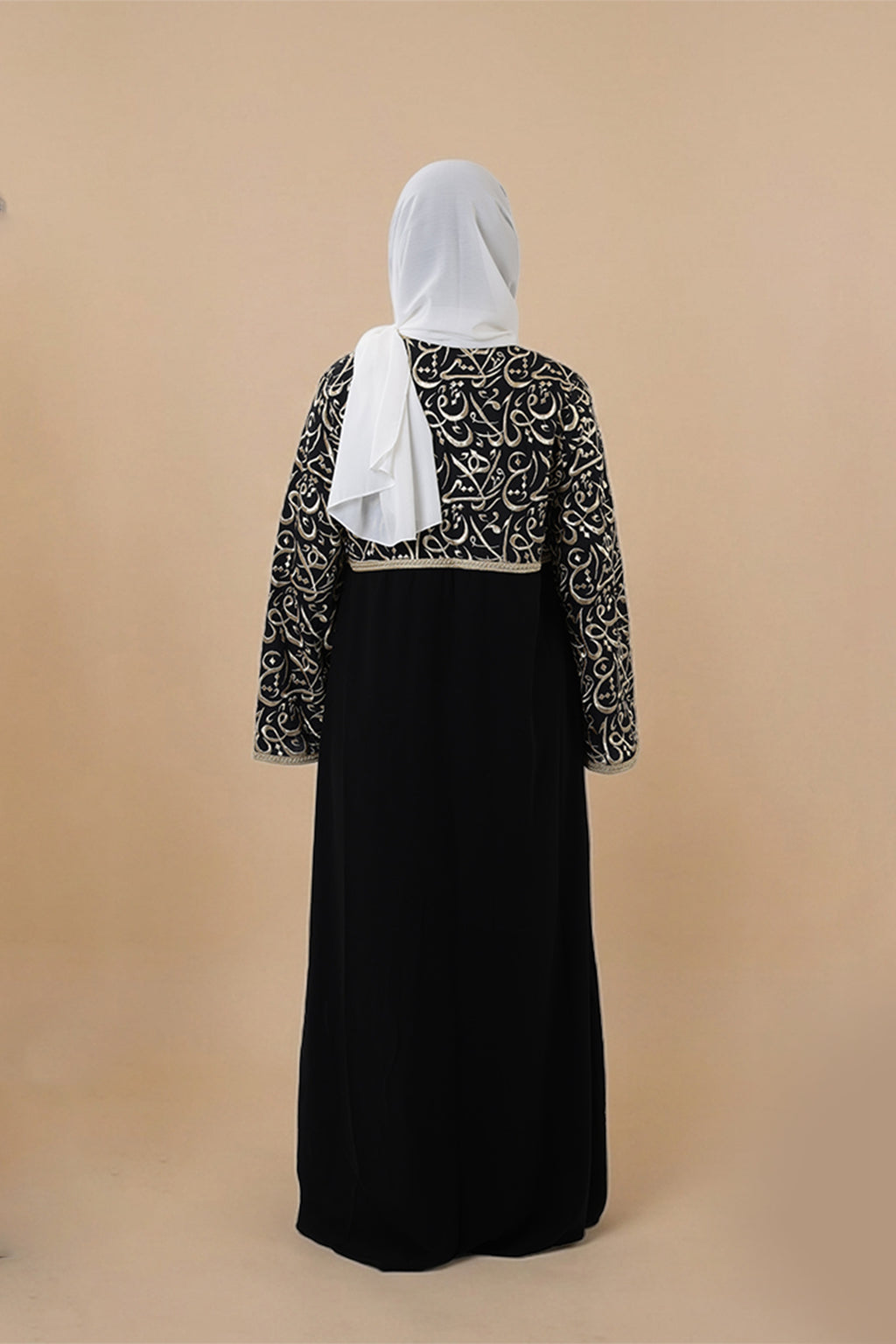 Khawla — Arabic Calligraphy Tatreez Abaya (Half Body) | Black