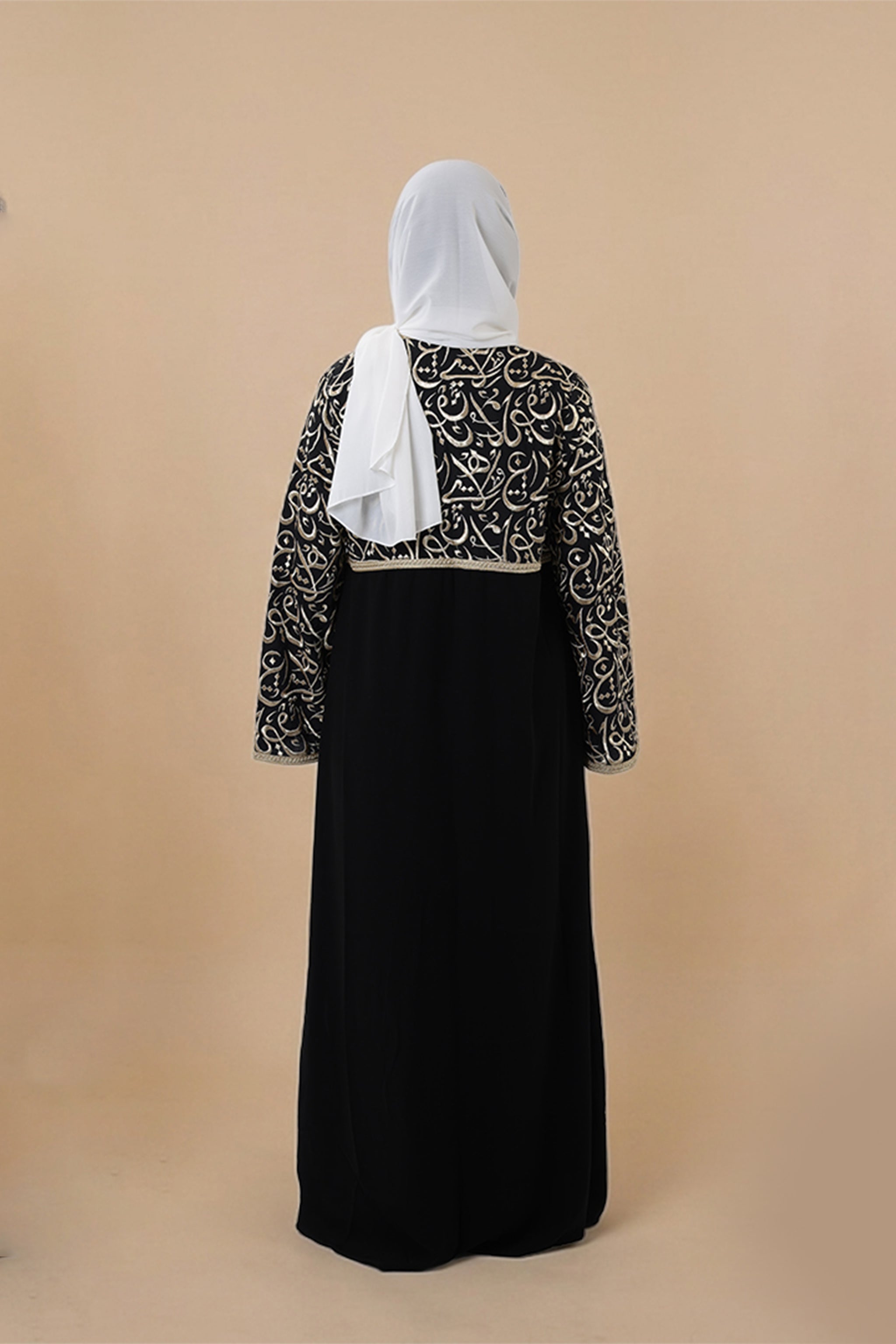 Khawla — Arabic Calligraphy Tatreez Abaya (Half Body) | Black