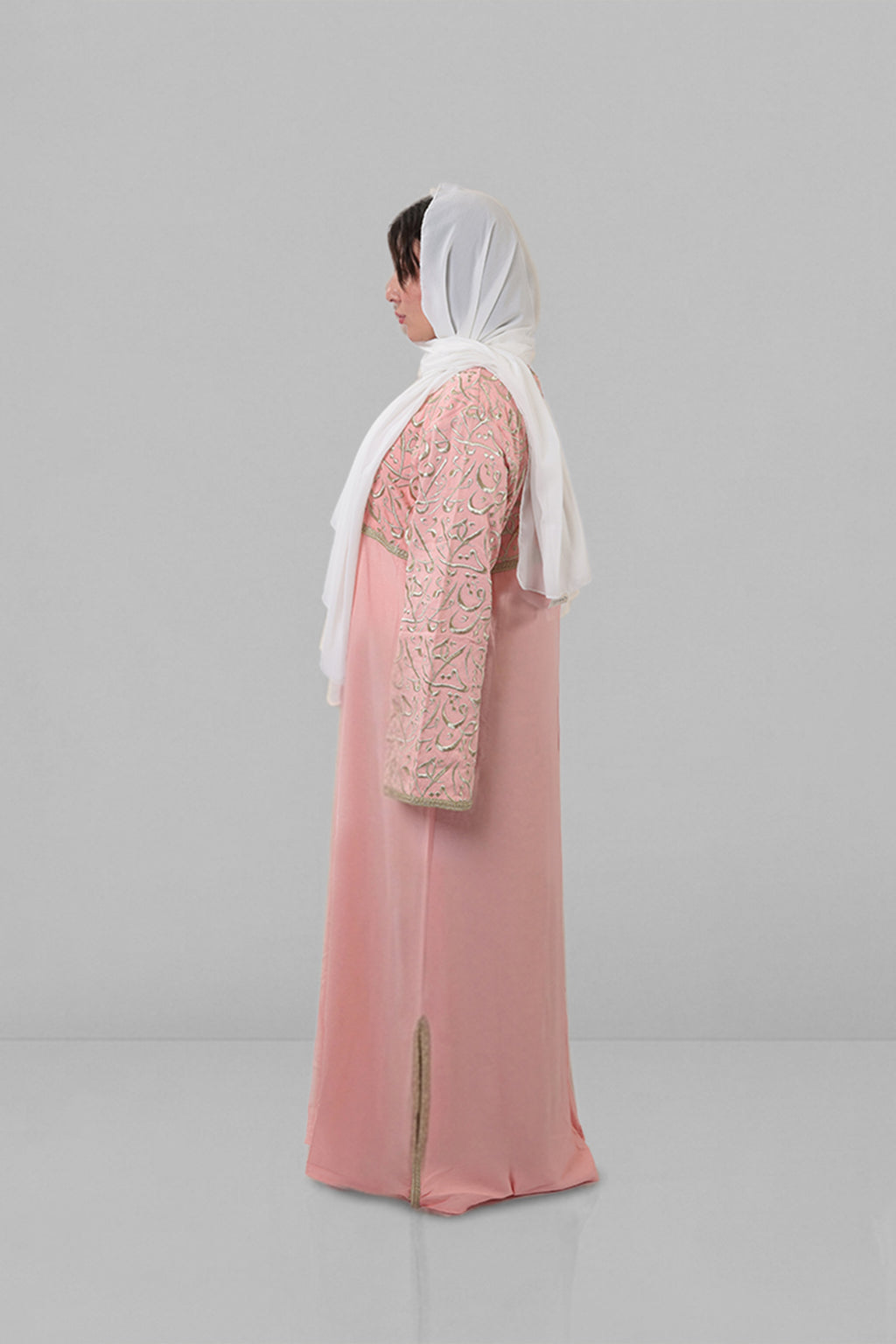 Khawla — Arabic Calligraphy Tatreez Abaya (Half Body) | Pink