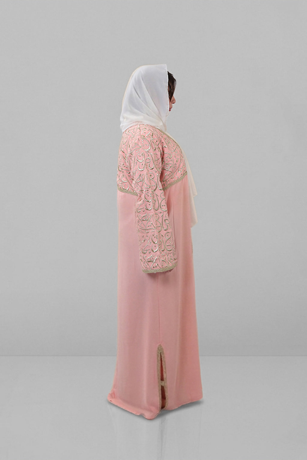Khawla — Arabic Calligraphy Tatreez Abaya (Half Body) | Pink