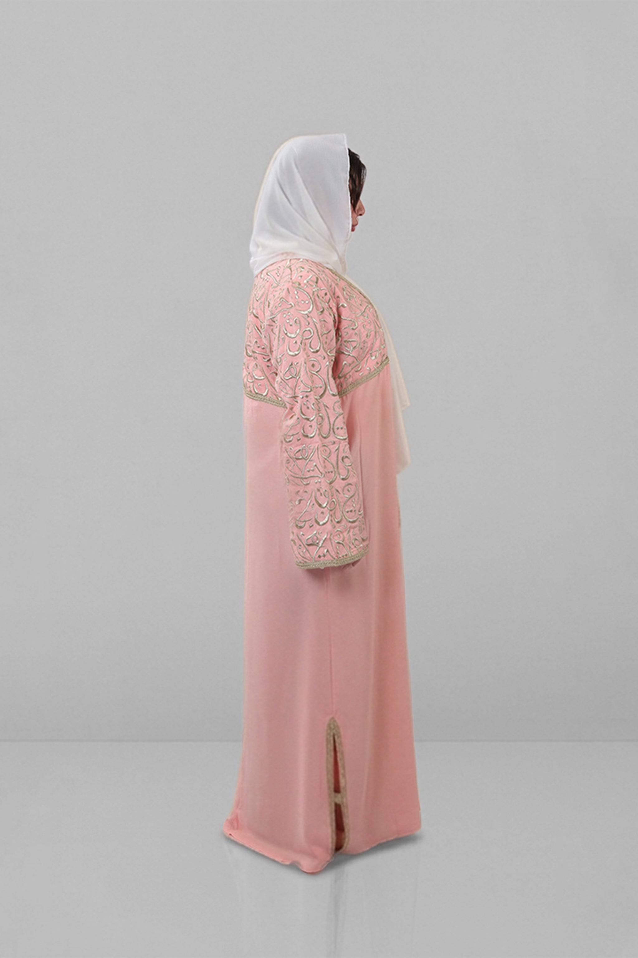 Khawla — Arabic Calligraphy Tatreez Abaya (Half Body) | Pink