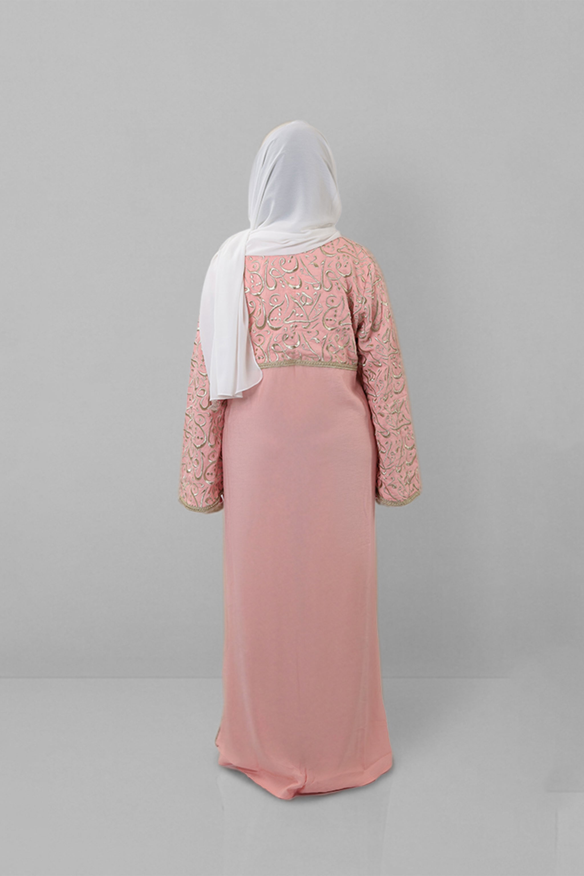 Khawla — Arabic Calligraphy Tatreez Abaya (Half Body) | Pink