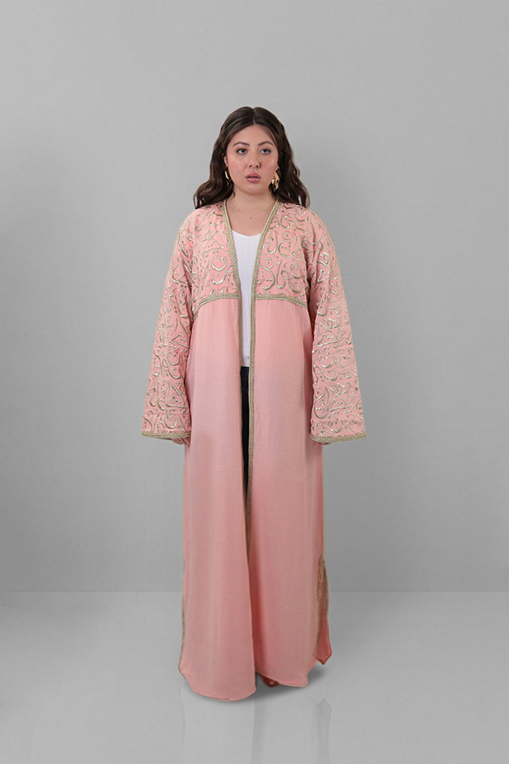 Khawla — Arabic Calligraphy Tatreez Abaya (Half Body) | Pink