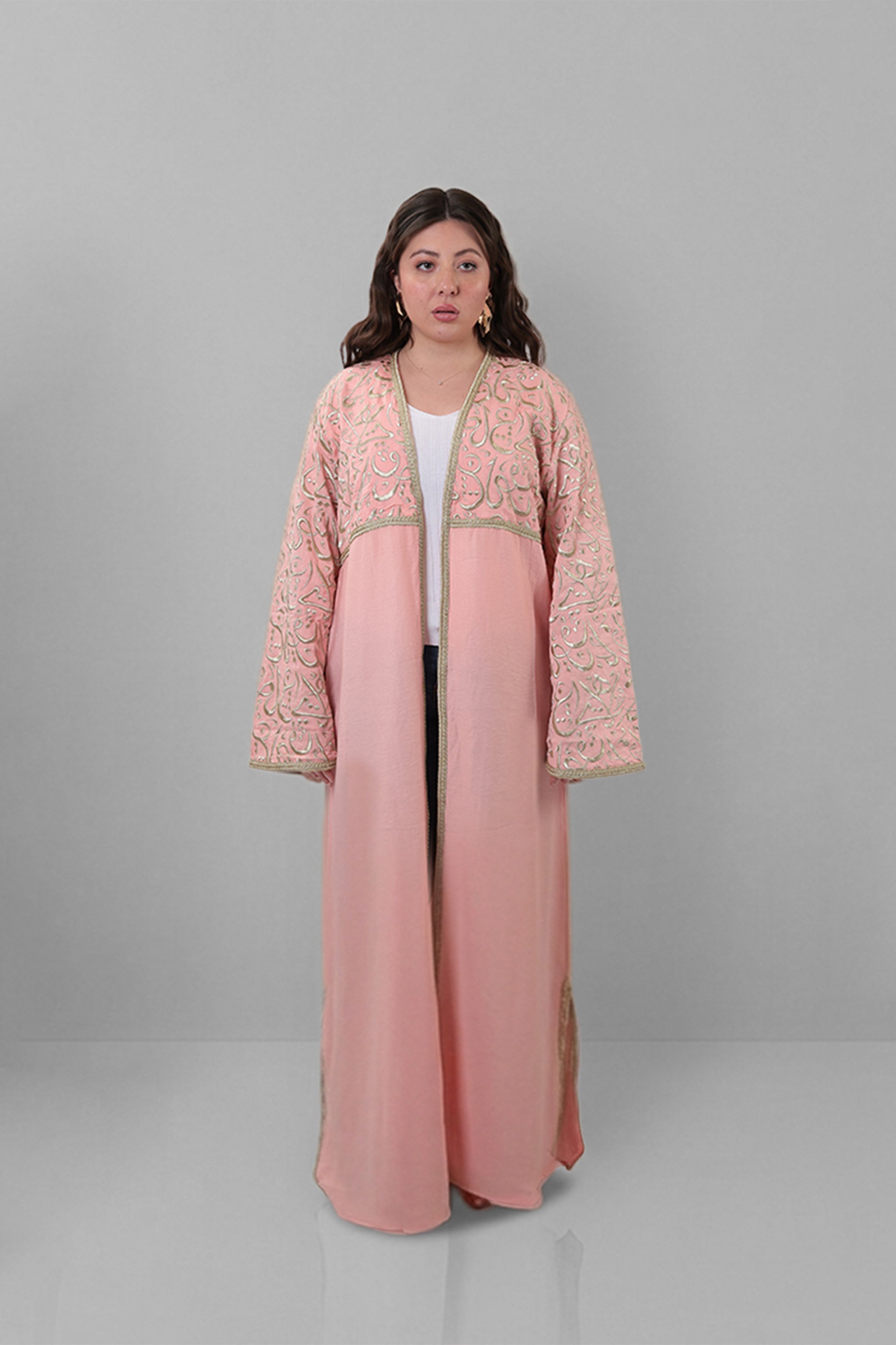 Khawla — Arabic Calligraphy Tatreez Abaya (Half Body) | Pink