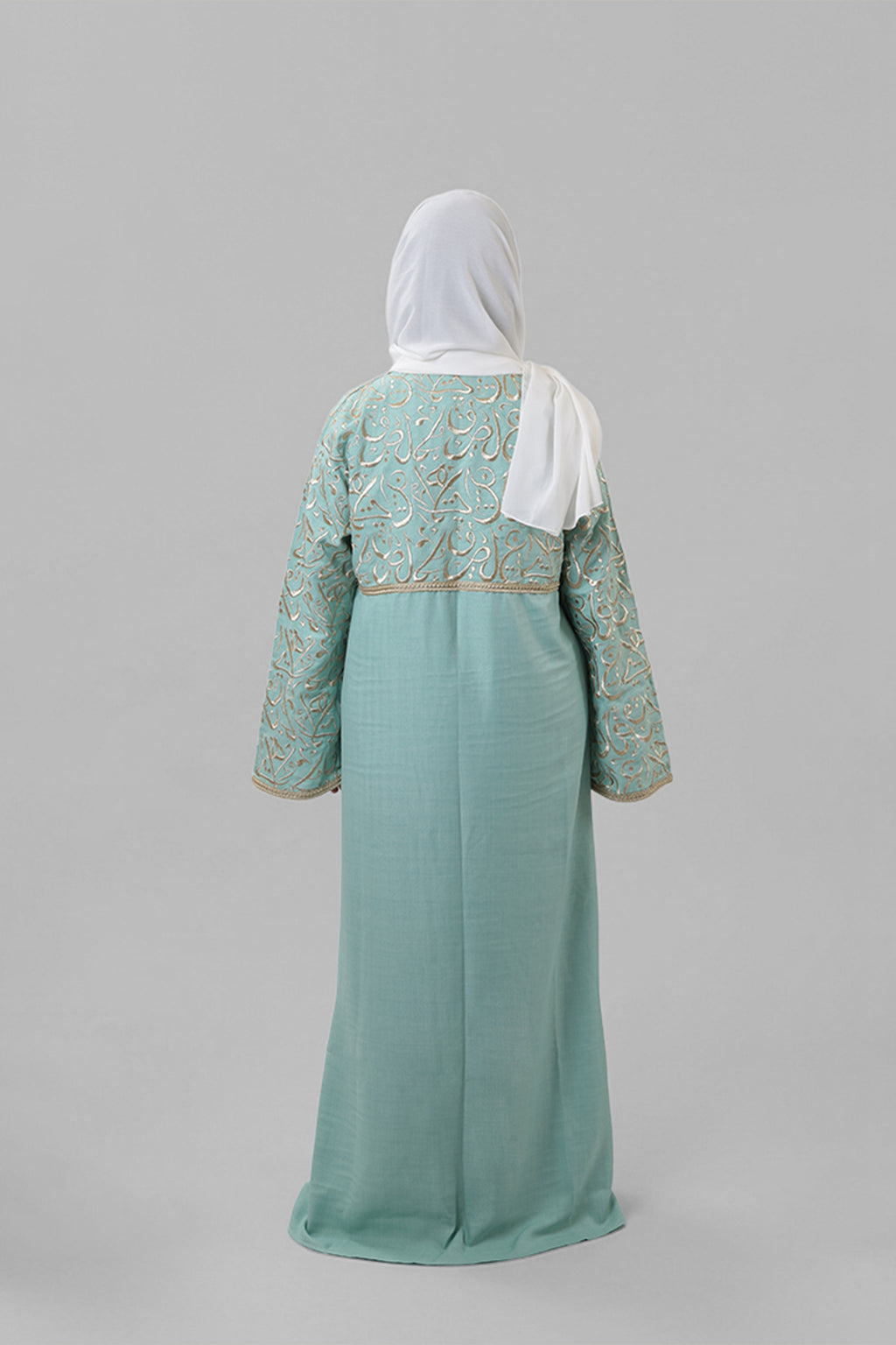Khawla — Arabic Calligraphy Tatreez Abaya (Half Body) | Turquoise
