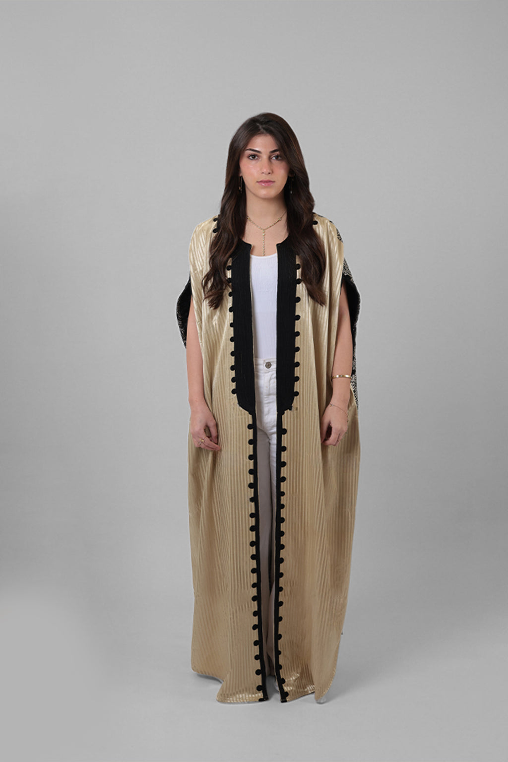 Zenobia — Damascus Sayeh & Arabic Calligraphy Abaya | Black & Gold