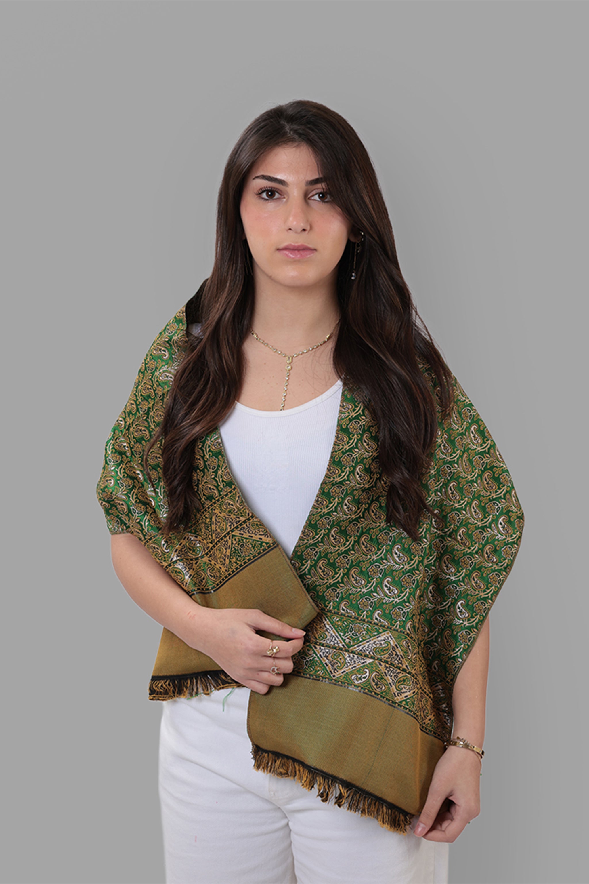 Adila — Damascus Mosaic Scarf | Green