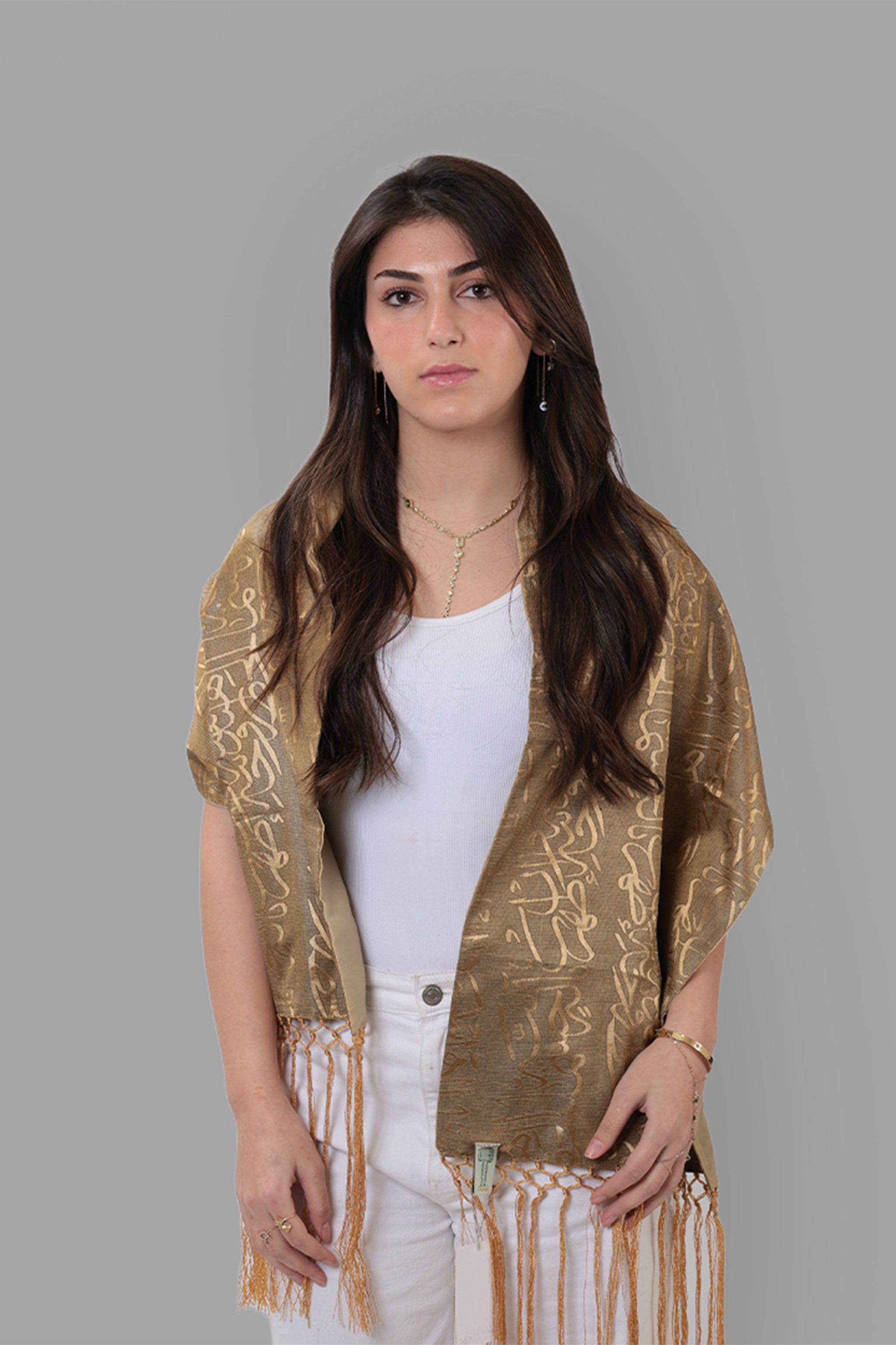 Nazik — Arabic Calligraphy Sayeh Scarf | Beige