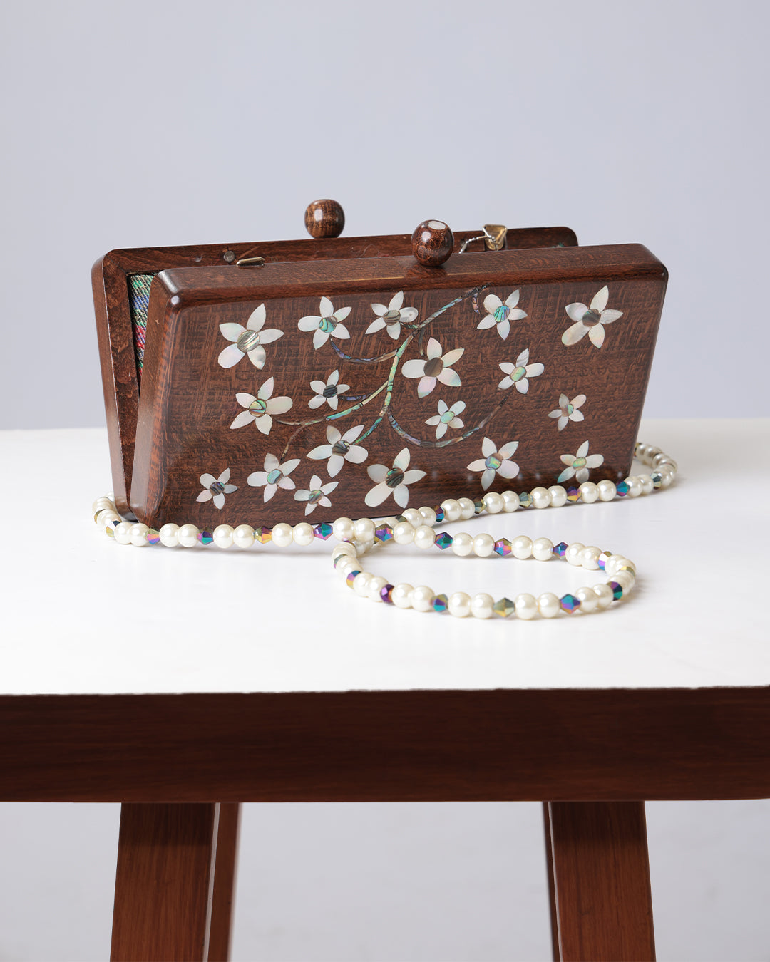 Sukayna II — Damascus Mosaic Wood & Seashell Handbag