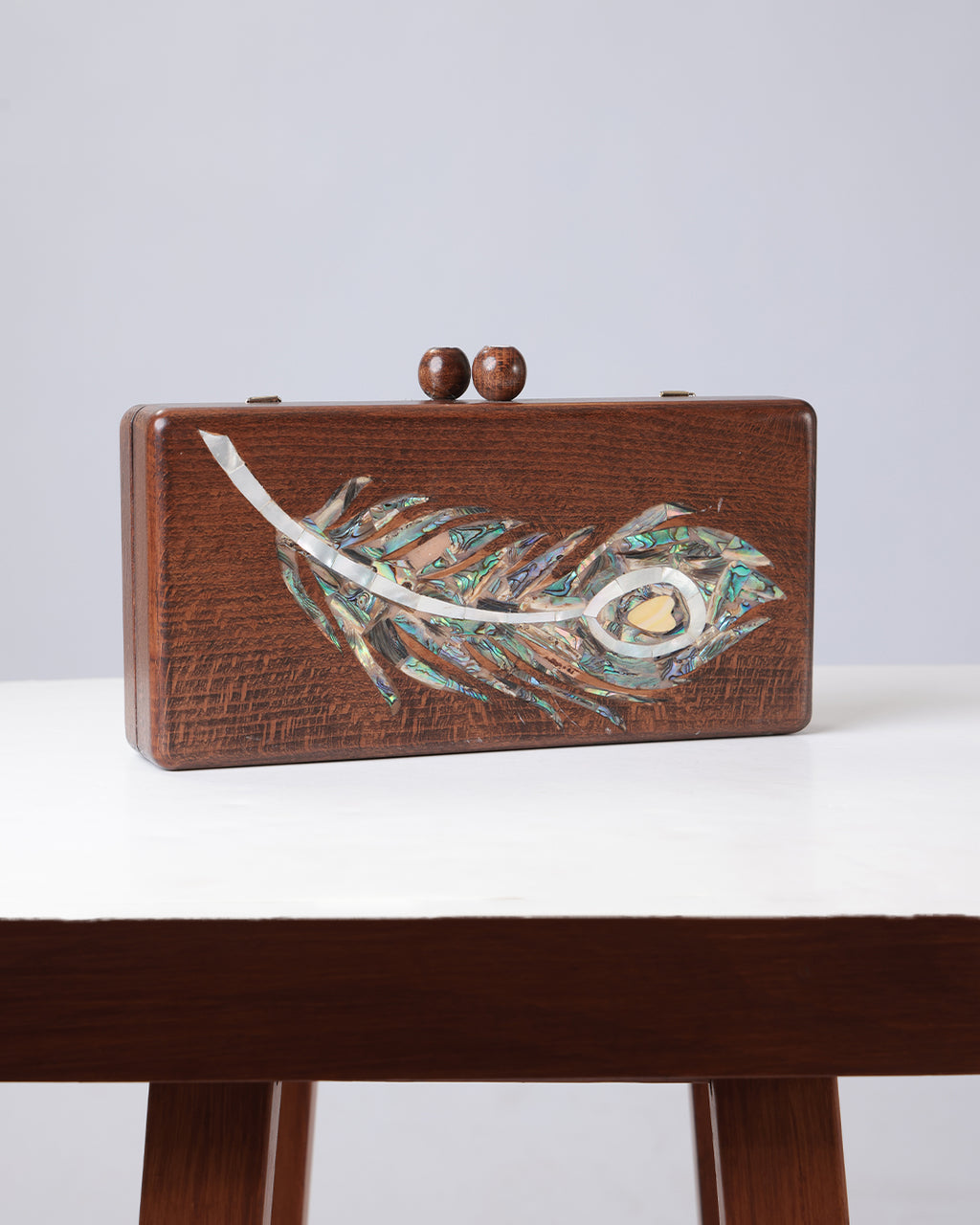 Sukayna V — Damascus Mosaic Wood & Seashell Handbag