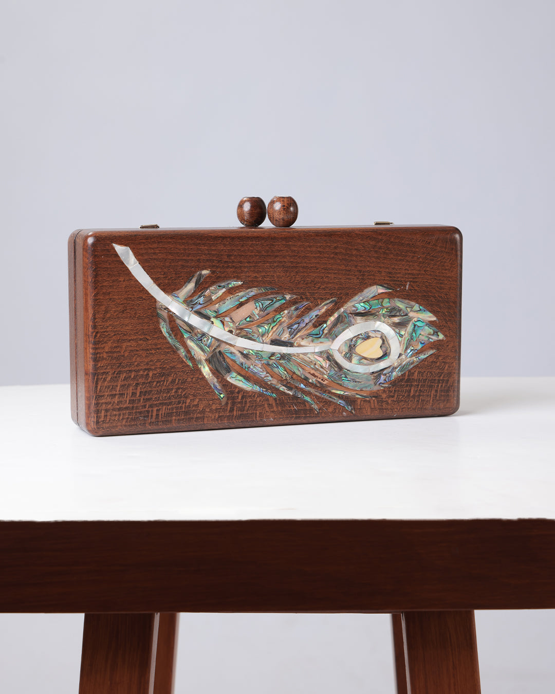 Sukayna V — Damascus Mosaic Wood & Seashell Handbag